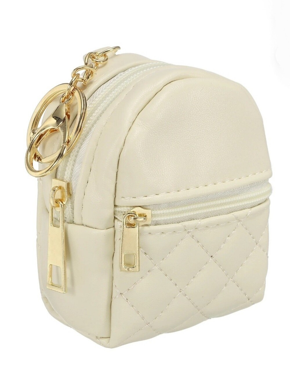 Cream Quilted Mini Backpack Keychain Bag